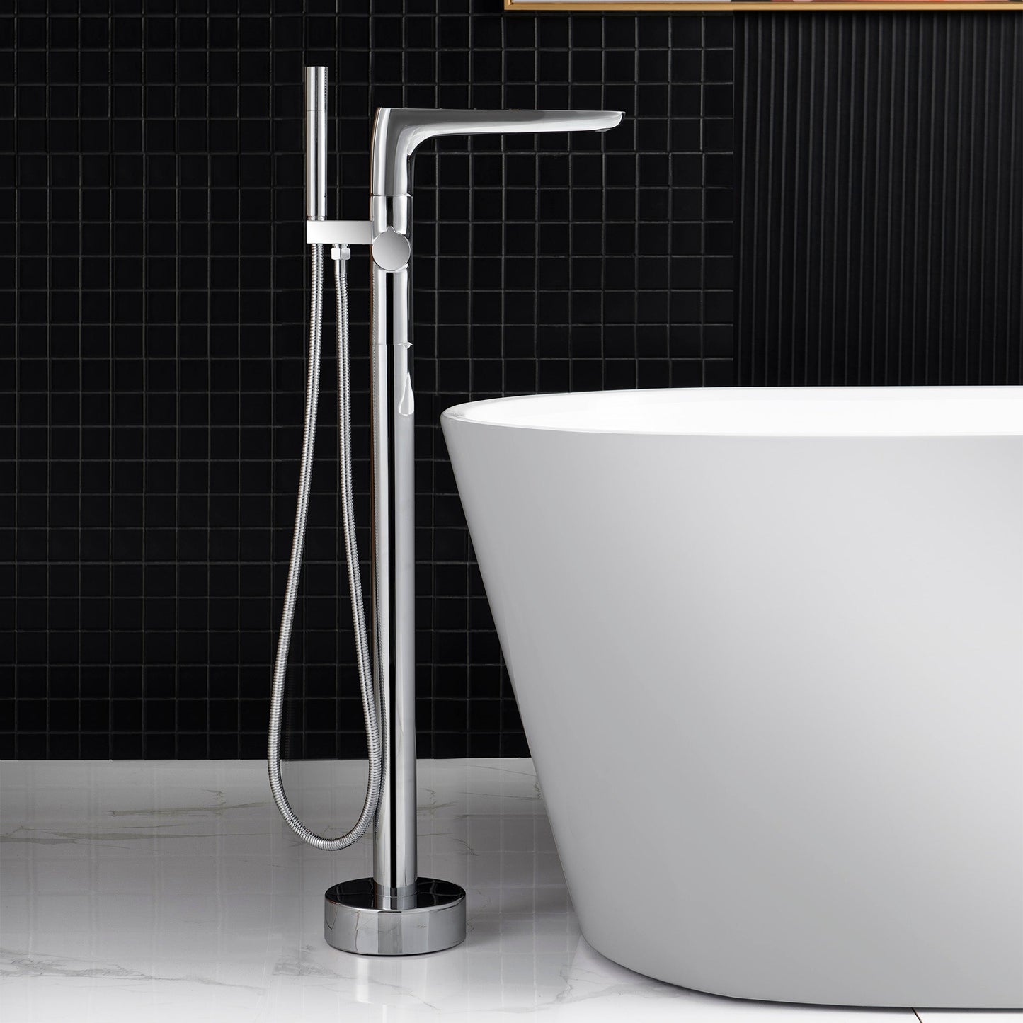 WOODBRIDGE F0014BN Contemporary Single Handle Floor Mount Freestanding Tub Filler Faucet with Hand shower