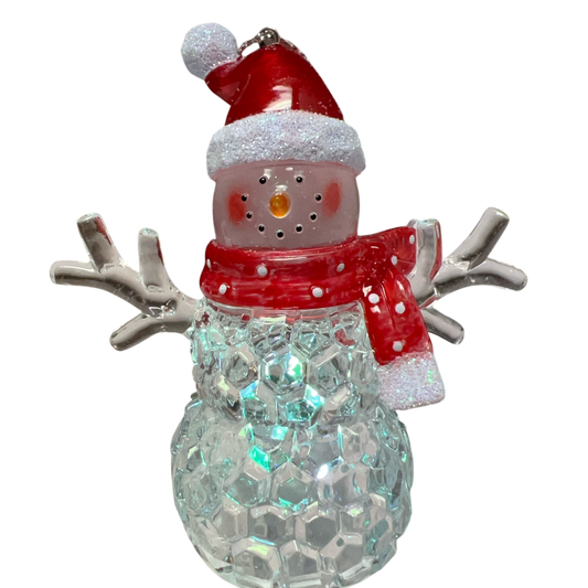 3.75"LED Snowman With Red Hat Ornament
