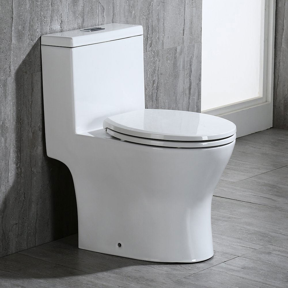 WOODBRIDGE One Piece Short Compact Bathroom Tiny Mini Commode Water Closet Dual Flush Concealed Trapway