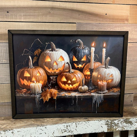 18x24 CARVED JACK-O-LANTERNS BOXWOOD FRAME