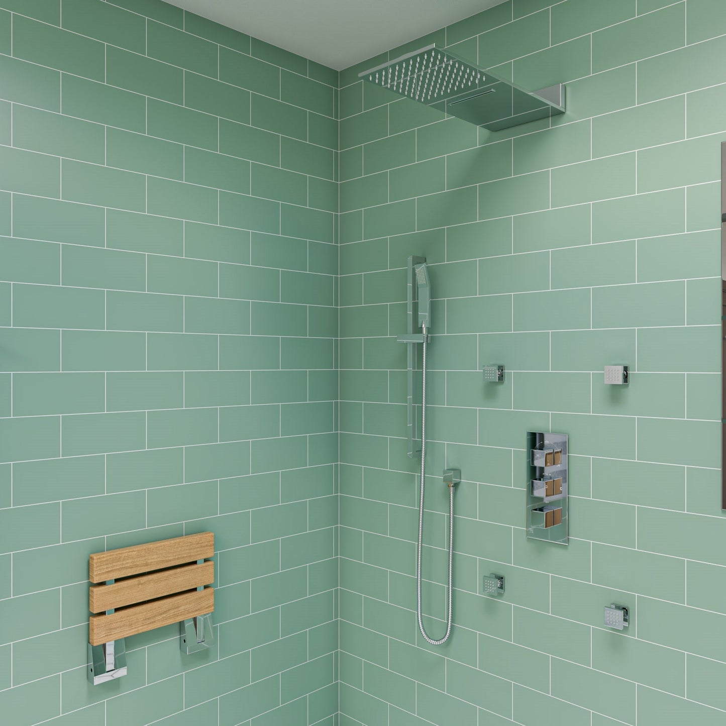 ALFI brand AB2801 3-Way Thermostatic Valve Shower Mixer Square Knobs