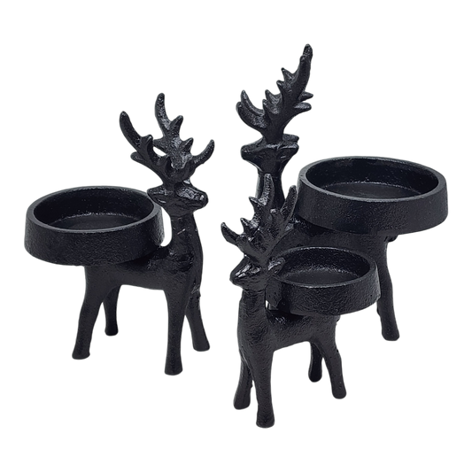 Iron Matte Black Reindeer Candle Holder 3 Piece Set