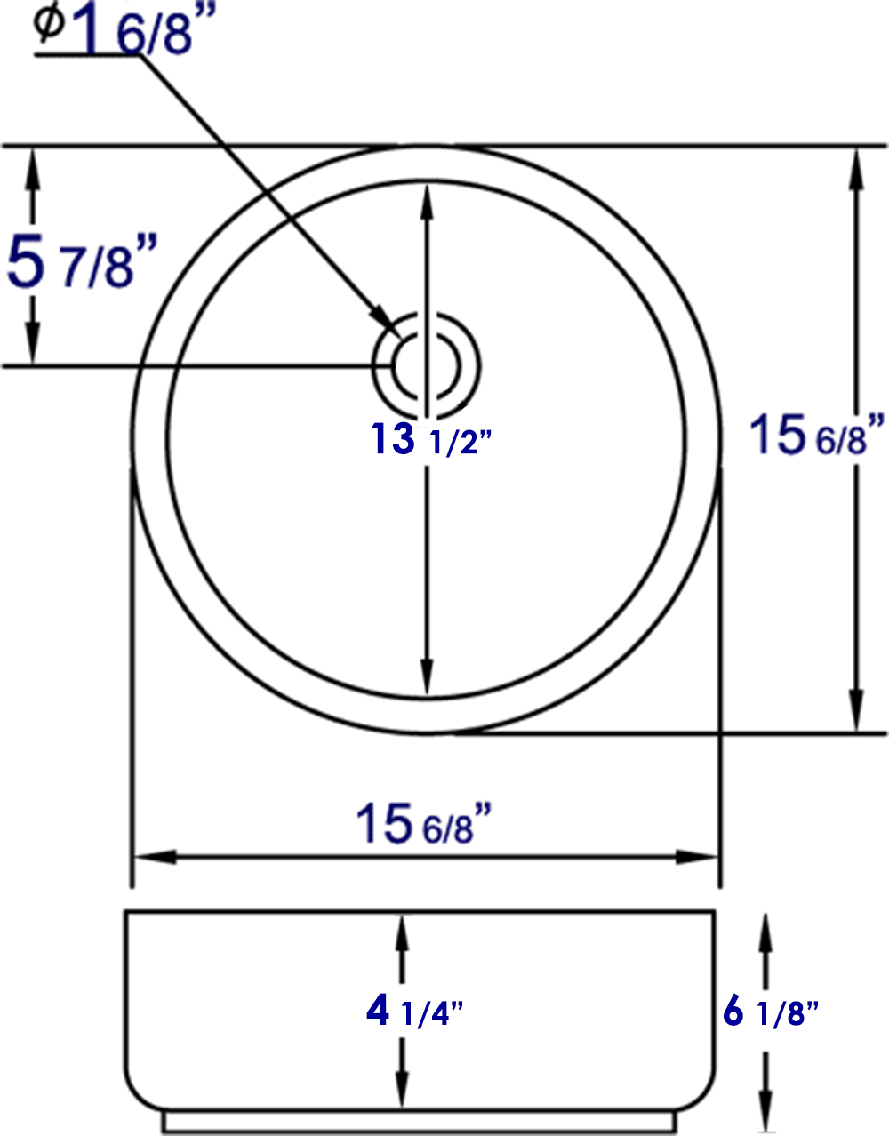 EAGO BA129 16" ROUND CERAMIC ABOVE MOUNT BATHROOM BASIN VESSEL SINK