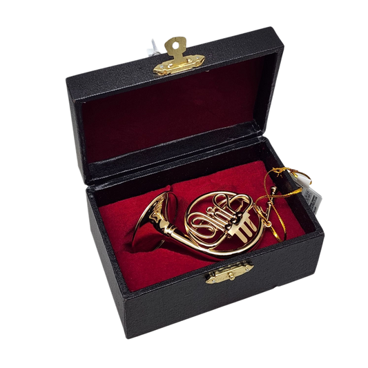 Brass French Horn Ornament with Case
