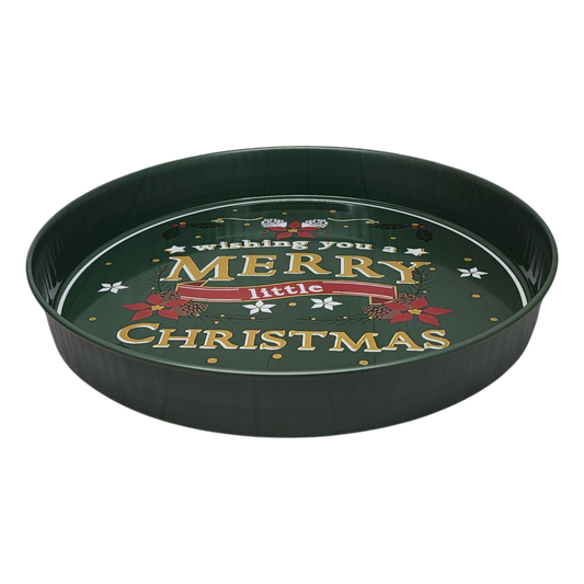 Huge Deep Round 13.5" Tray - Wishing you a Merry Little Christmas