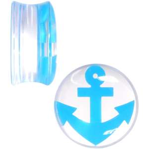 Clear Acrylic Double Flare Blue Turquoise Anchor Saddle Plug Set 18mm - 20mm