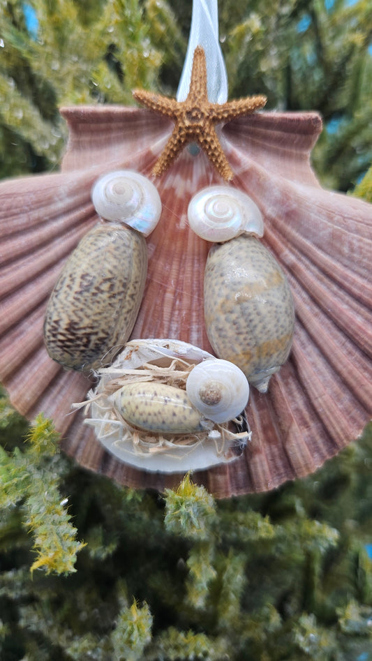 Christmas Ornament - Coastal Nativity Handmade Scallop Shell Holiday Decor 3-4"