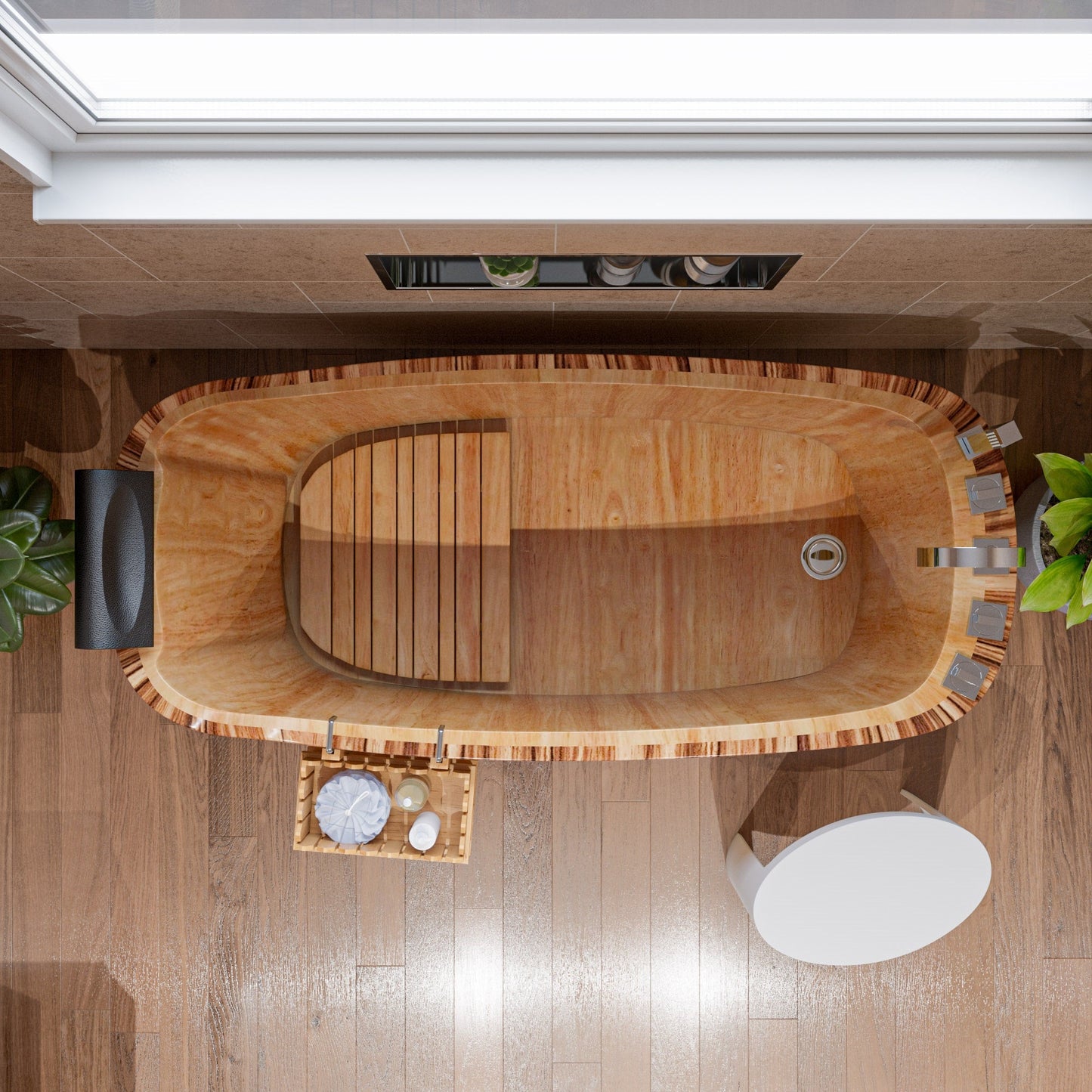ALFI brand AB1148 59" Free Standing Wooden Bathtub with Chrome Tub Filler
