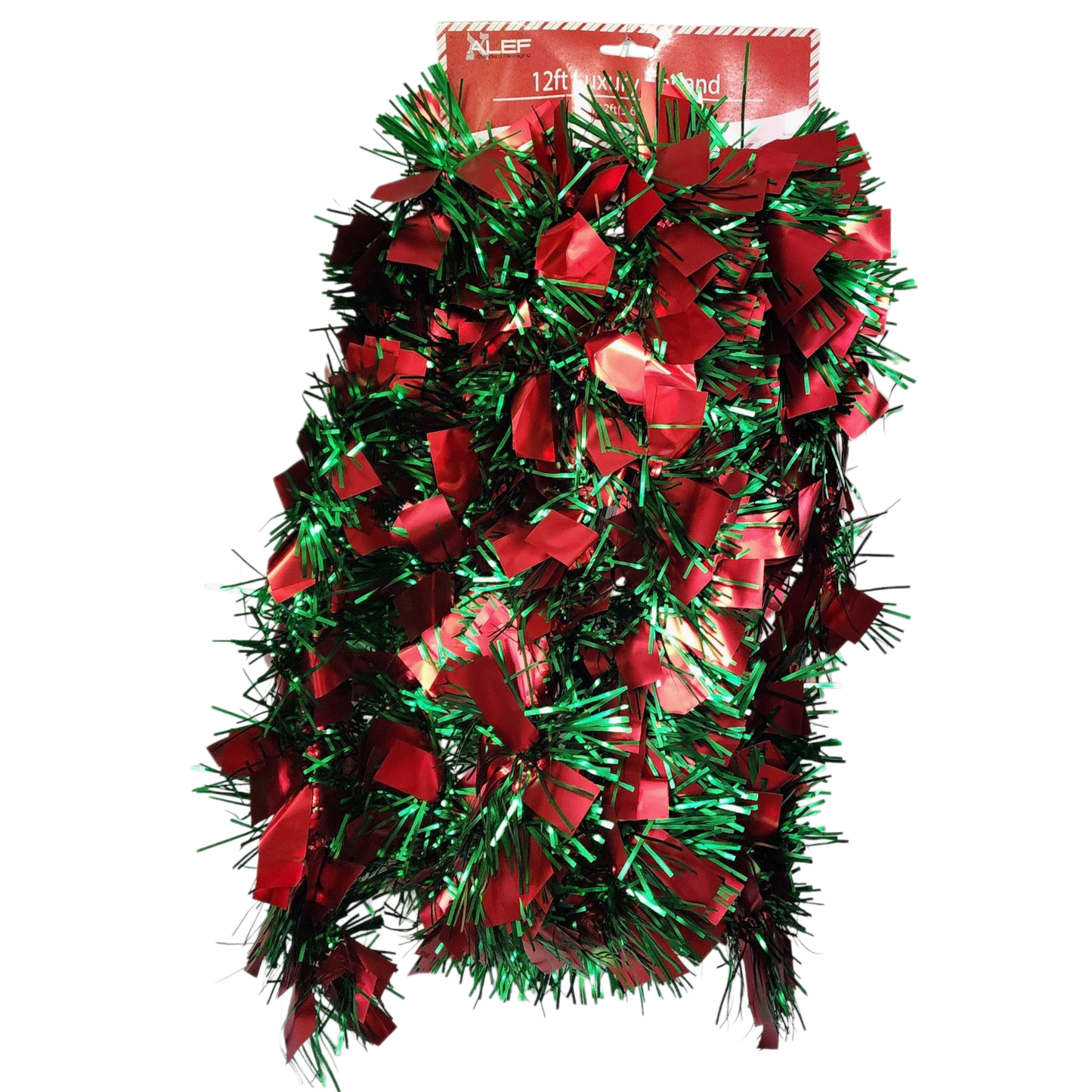 12 foot 4 Ply Luxury Matte Tinsel Garland - Red/Green
