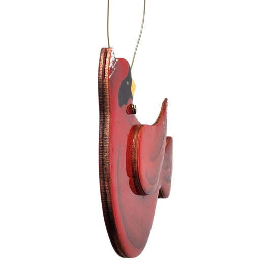 Wooden Cardinal Ornament - In flight Looking Back Right