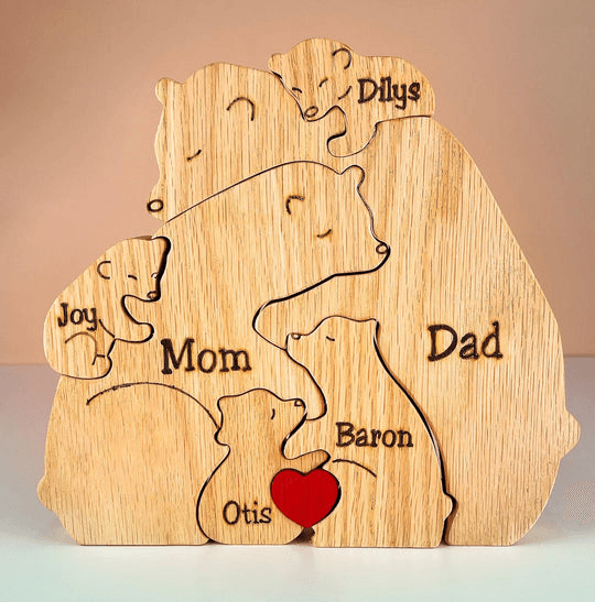 Wooden Bear Family Puzzle - Gift for Family Members, Parent, Grandparent, Mom and Dad, Grandma & Grandpa, Mother's Day, Father's Day