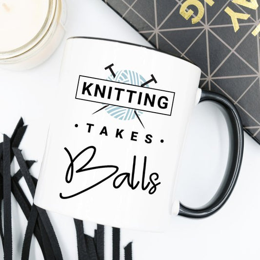Knitting Takes Balls - Knitting Coffee Mug | Coffee Mugs | Kitchen + Metal |