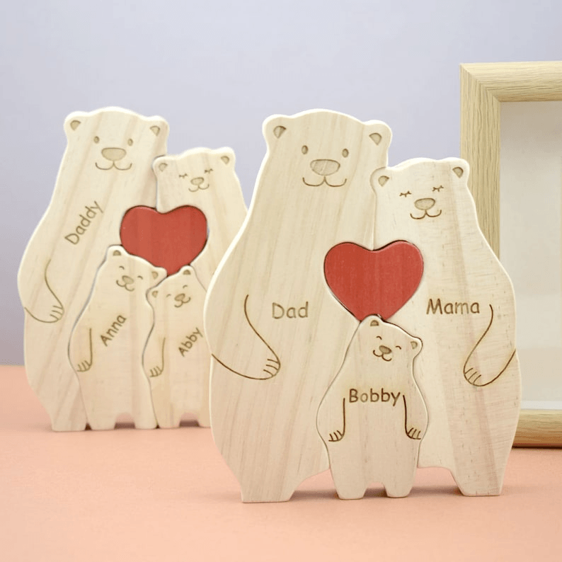 Family Wooden Hug Bears Puzzle - Gift for Family Members, Parent, Grandparent, Mom and Dad, Grandma & Grandpa, Mother's Day, Father's Day