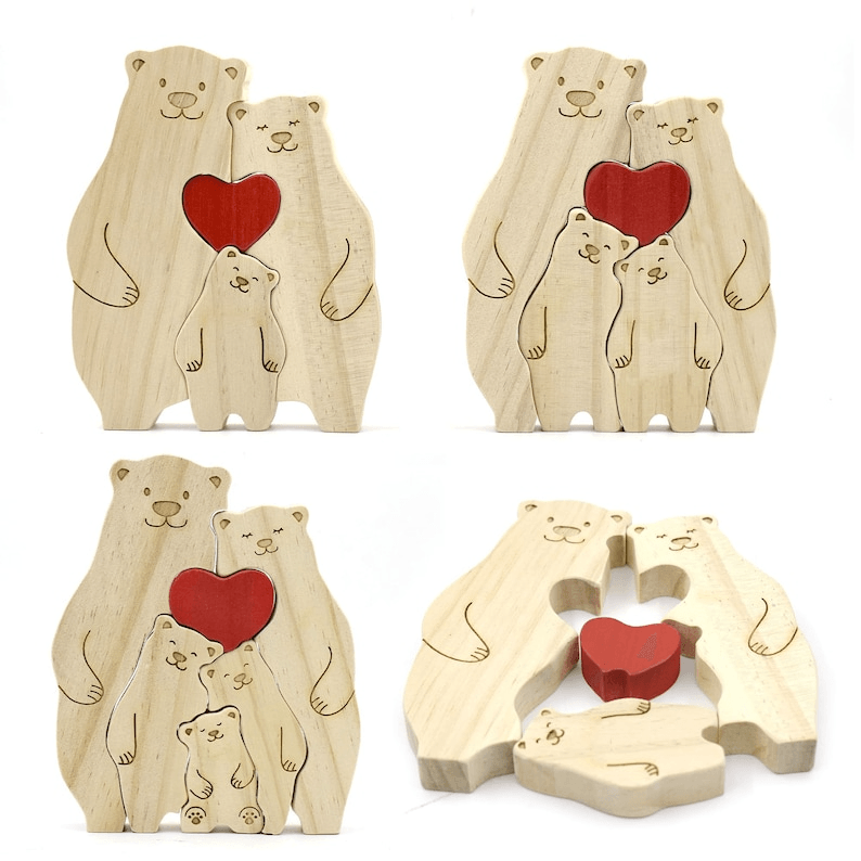 Family Wooden Hug Bears Puzzle - Gift for Family Members, Parent, Grandparent, Mom and Dad, Grandma & Grandpa, Mother's Day, Father's Day