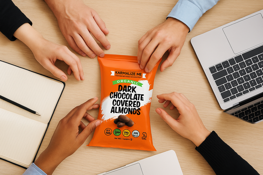 dark covered chocolate almond with friends