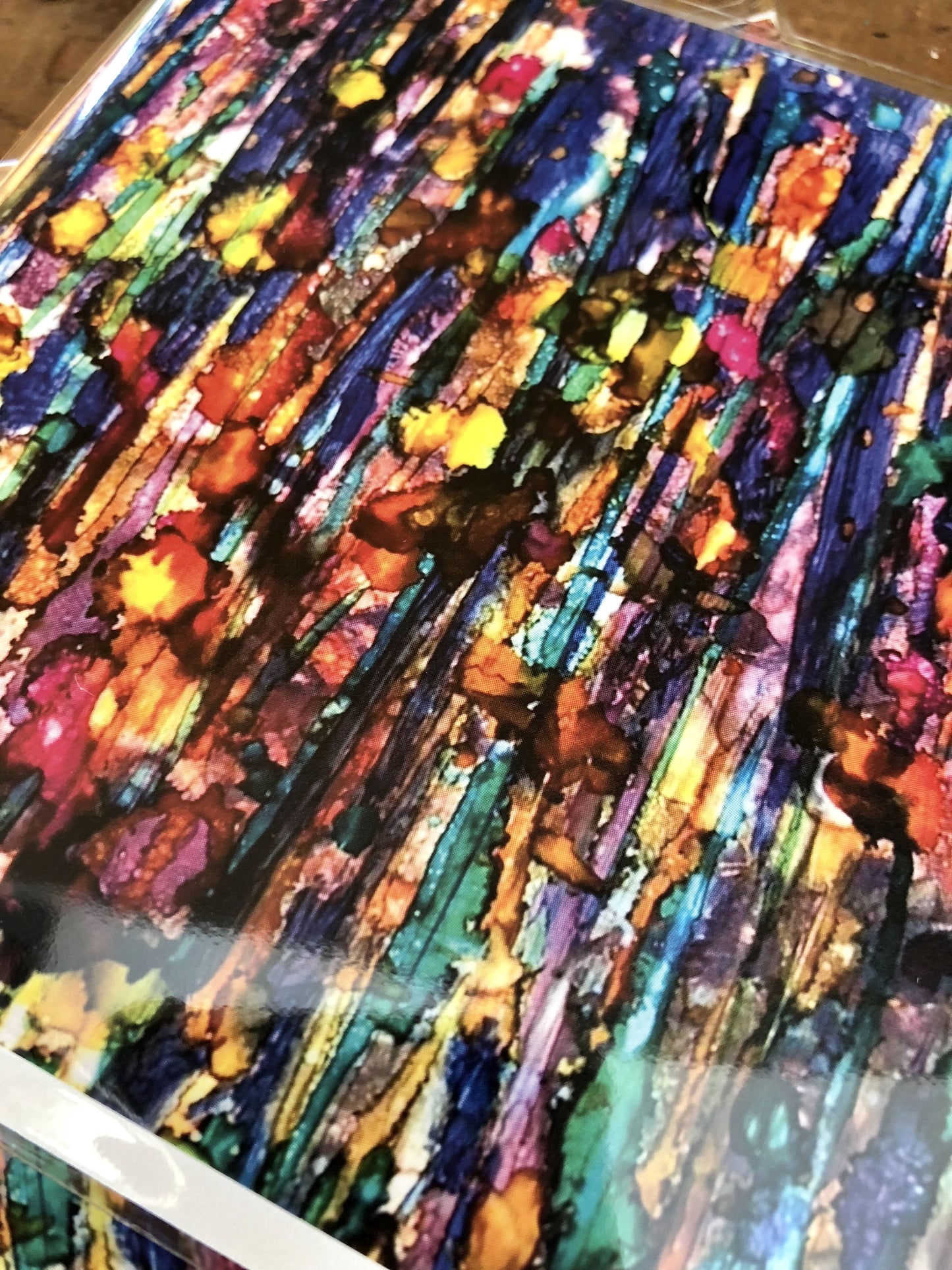 Colorful abstract painting on a textured surface