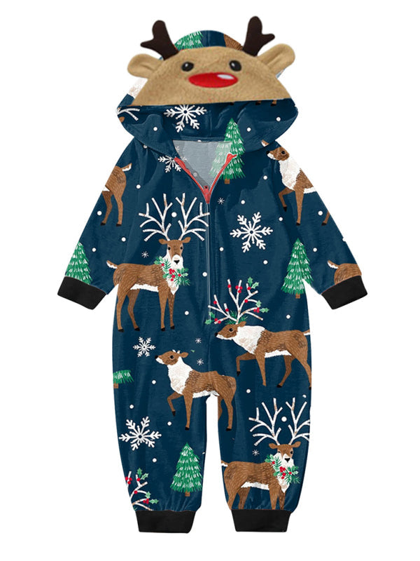 Family Christmas Snowflake Reindeer Hooded Onesie