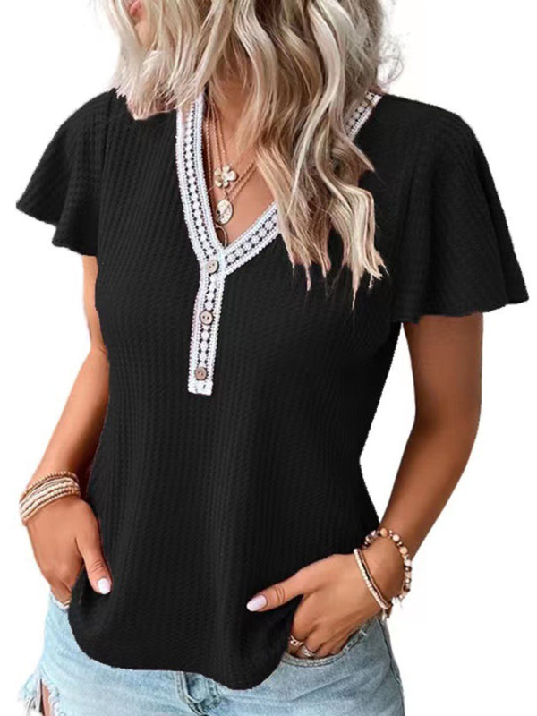 Waffle Knit V-Neck Tank Top Dropped Shoulder Women's Sleeveless Tee
