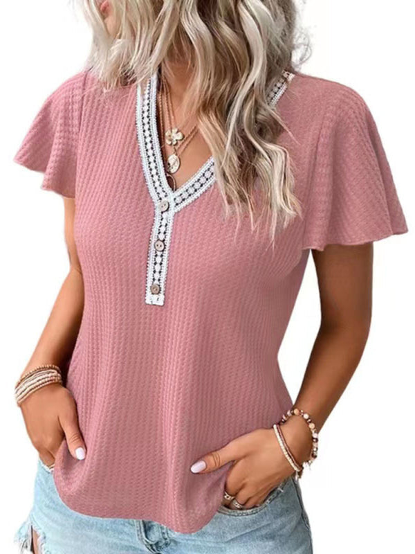 Waffle Knit V-Neck Tank Top Dropped Shoulder Women's Sleeveless Tee