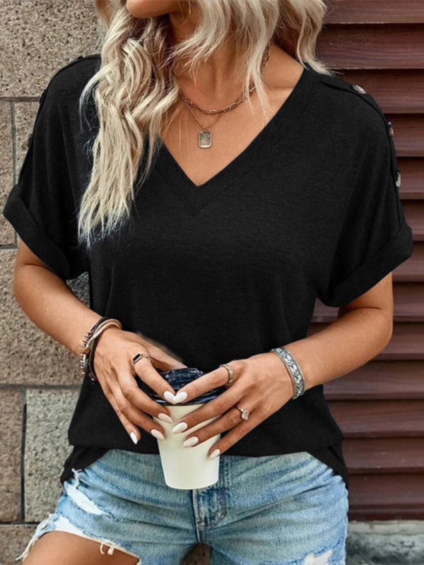 Button Front V-Neck Tank Top Sleeveless Women's Blouse