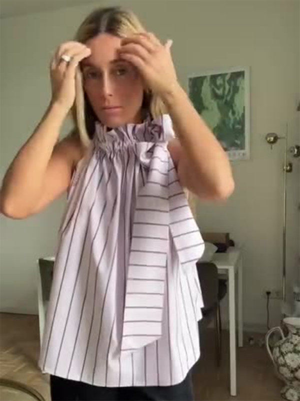 Ruffle Collar Striped Top - Casual Loose Sleeveless Blouse for Women
