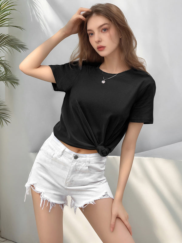 Round Neck Loose Fit Short Sleeve Cotton Women's T-Shirt