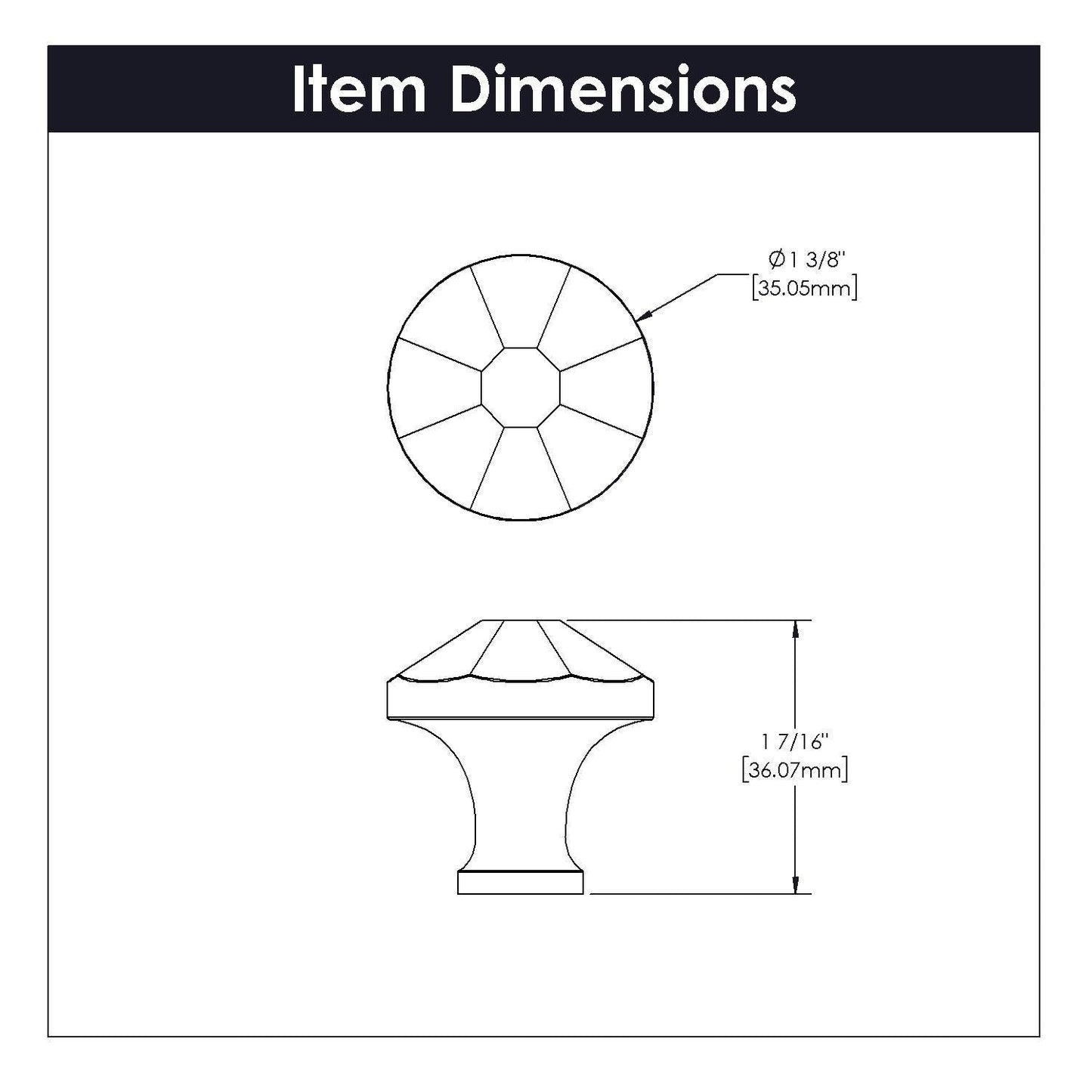 1-3/8 Inch Diameter Facette Round Knob