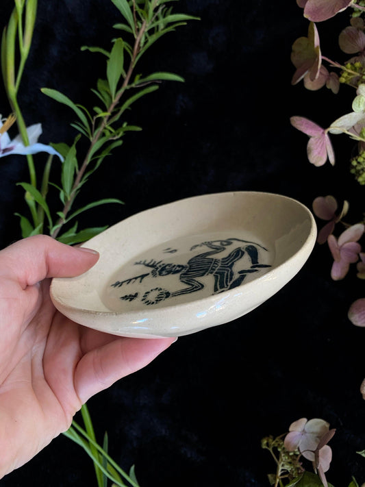 Green Sgraffito Cernnunos Ceramic Offering Plates