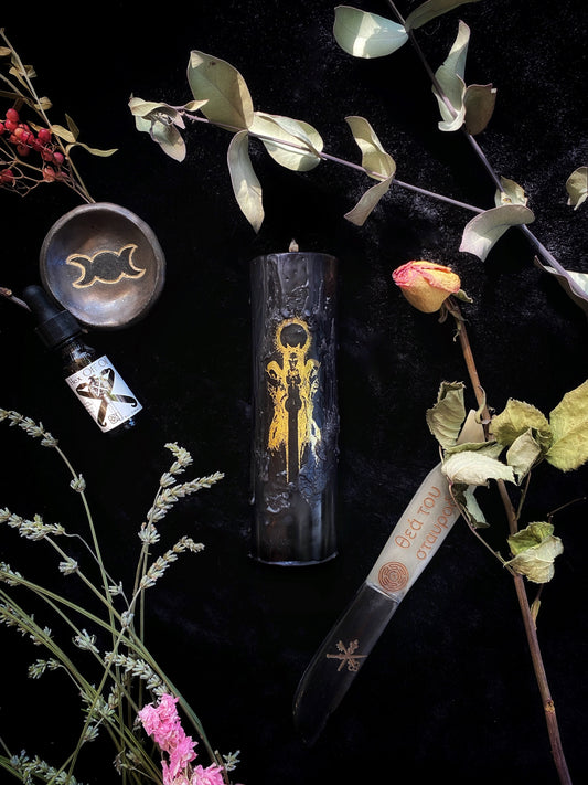 Dedication Art, Black Beeswax Ritual Art Pillar Candles