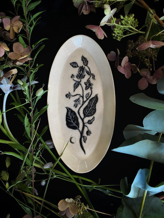 Black Sgraffito Belladonna Ceramic Offering Plates