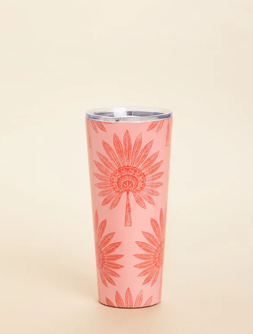 Insulated Travel Tumbler with Palm Frond Design - 30 oz