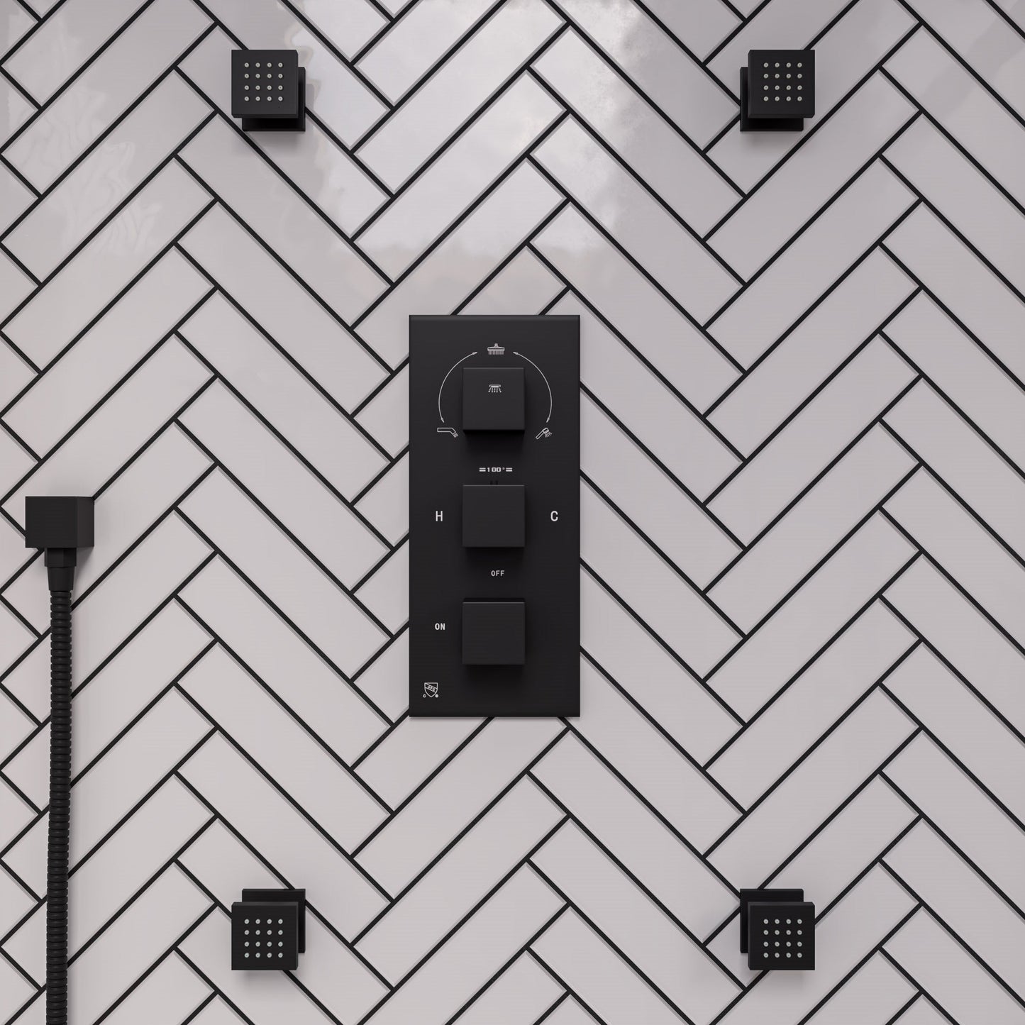 ALFI brand AB2801 3-Way Thermostatic Valve Shower Mixer Square Knobs