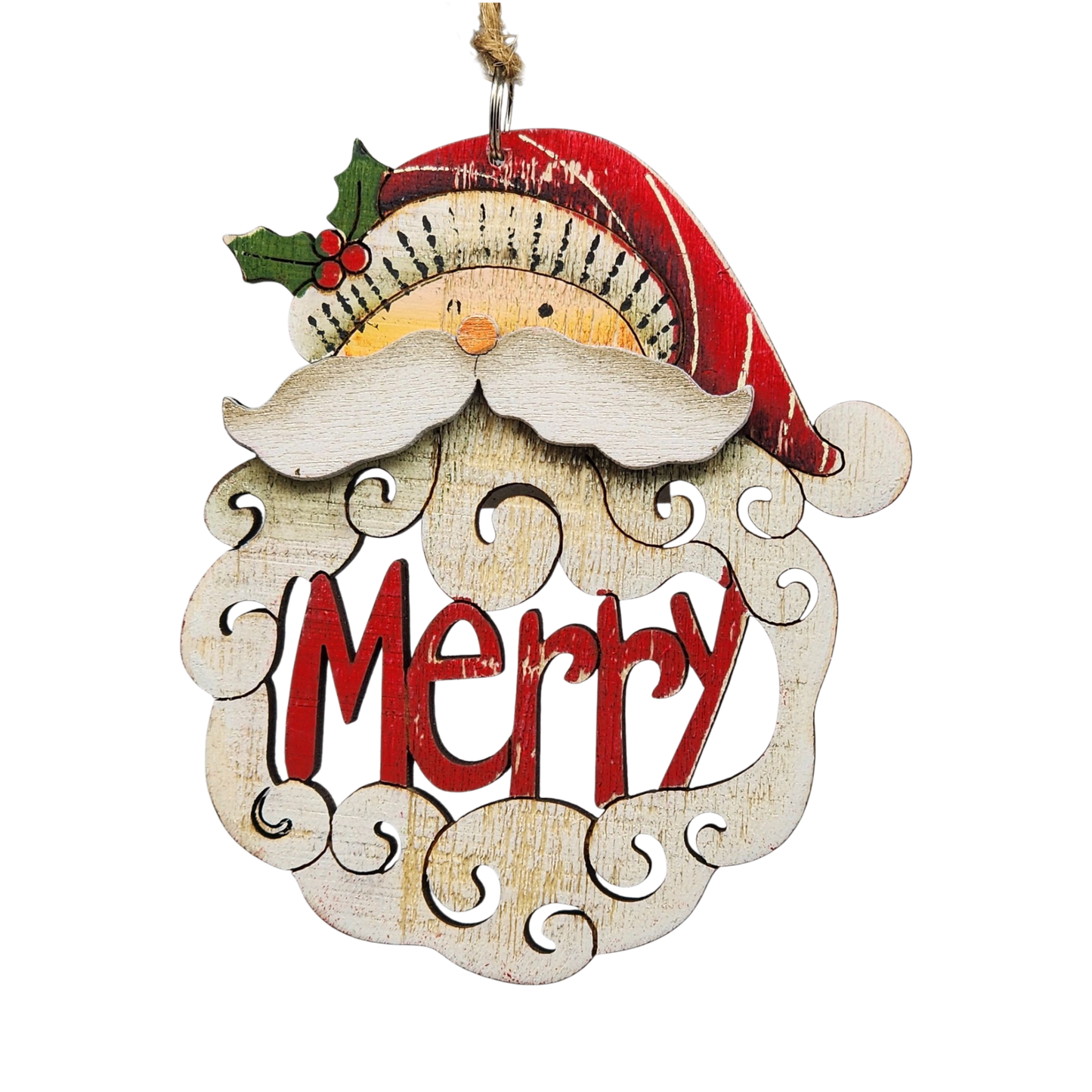 Laser Cut Wooden Ornament - Merry Santa Beard