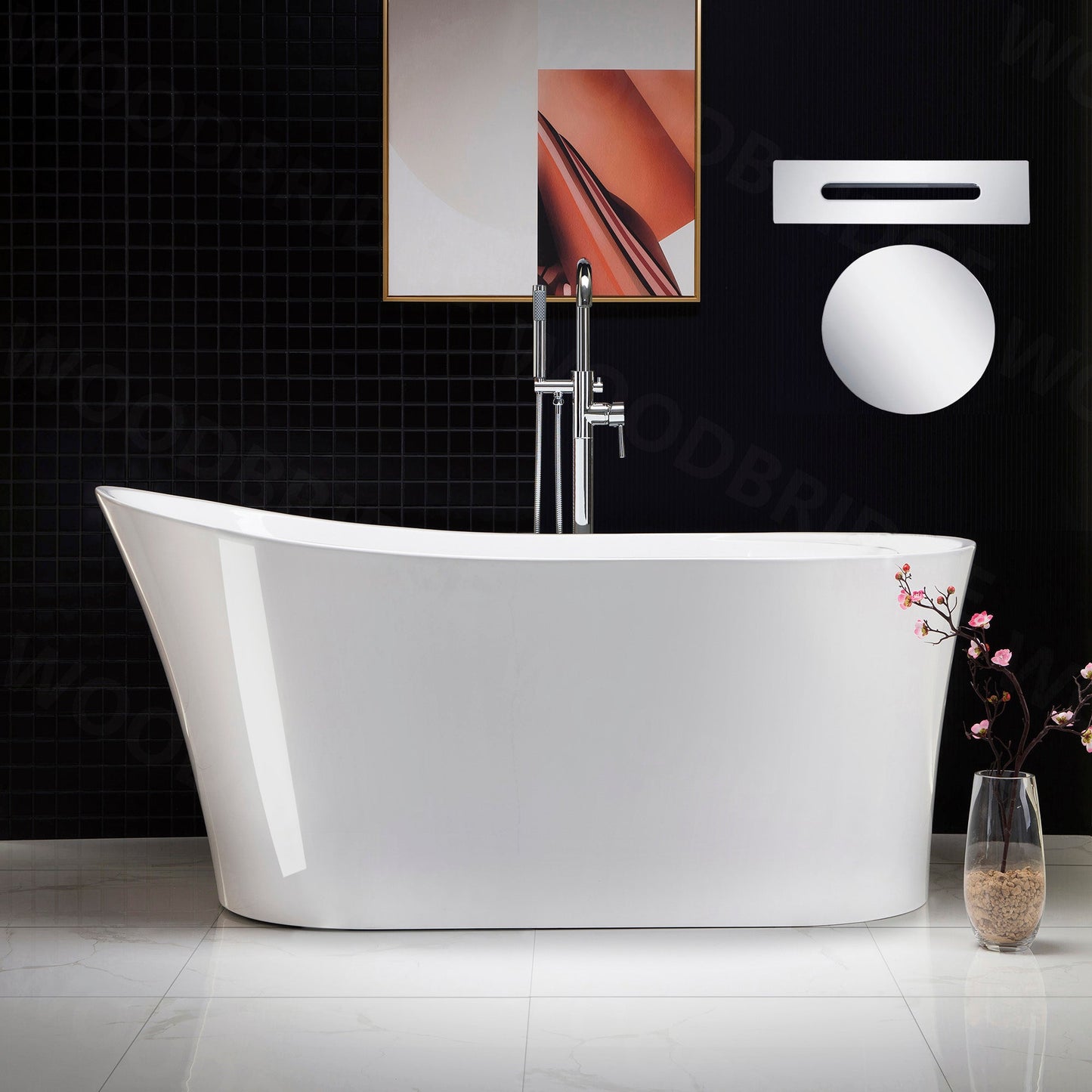 WOODBRIDGE 59" Acrylic Freestanding Bathtub Contemporary Soaking Tub