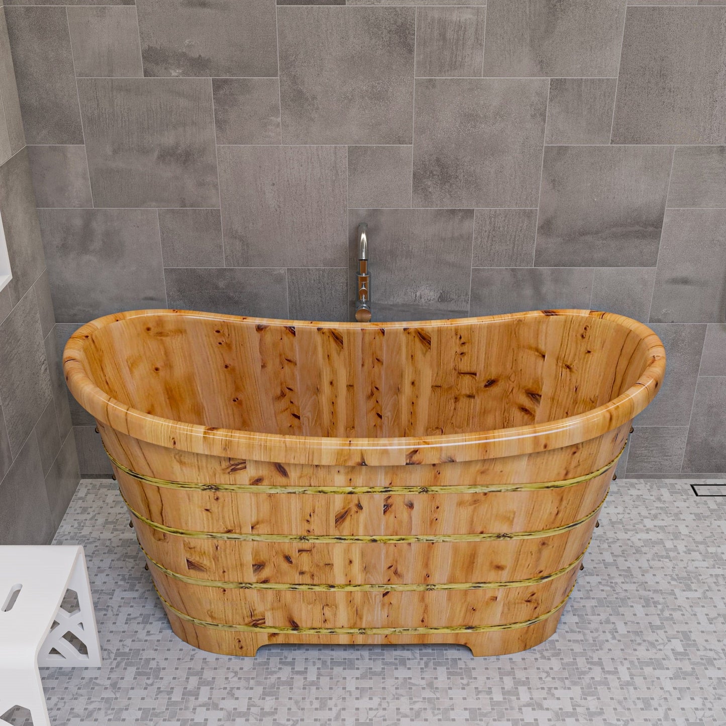 ALFI brand AB1105 63" Free Standing Cedar Wooden Bathtub