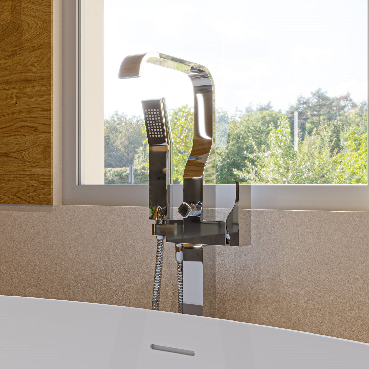 ALFI brand AB2180 Single Lever Floor Mounted Tub Filler Mixer w Hand Held Shower Head
