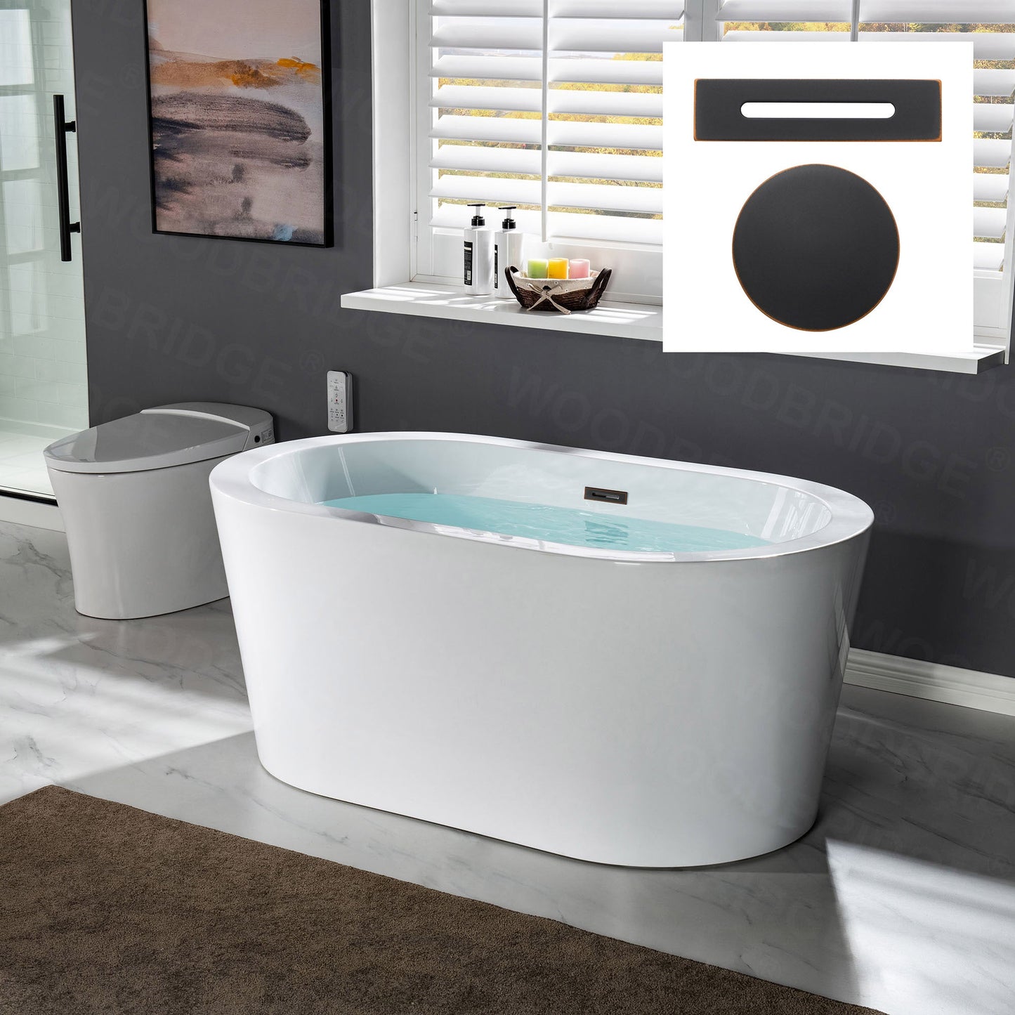 WOODBRIDGE BTA0088 56" Acrylic Freestanding Bathtub Contemporary Soaking Tub