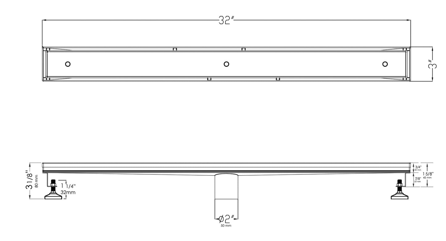 ALFI brand ABLD32A 32" Modern Stainless Steel Linear Shower Drain w/o Cover