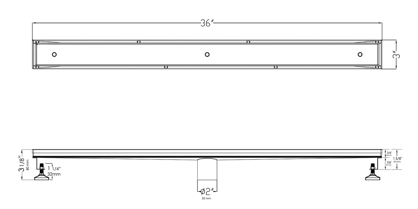 ALFI brand ABLD36A 36" Modern Stainless Steel Linear Shower Drain w/o Cover