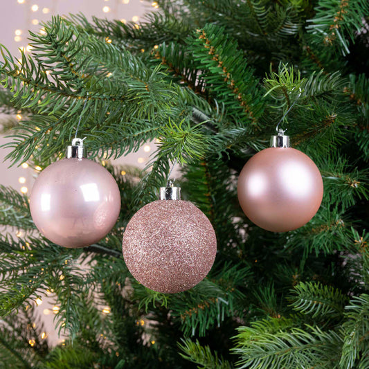 Elegant Assorted Shatterproof Ornaments - Set of 10 - Blush Pink