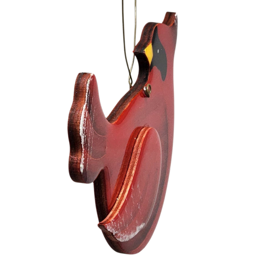 Wooden Cardinal Ornament - In flight Looking Back Left