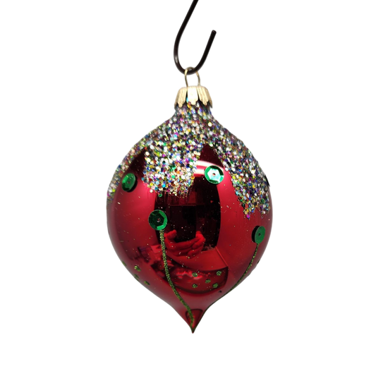 Krebs Value Glass Ornament 4 pack - Red Sequined Drops