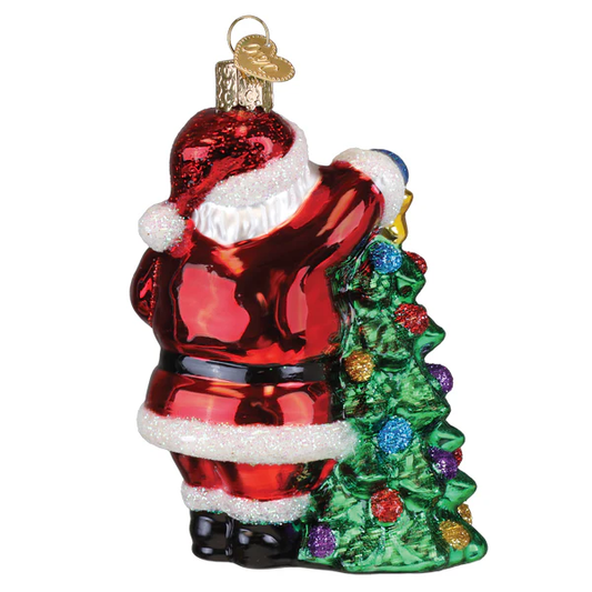 2025 Santa With Tree Glass Ornament