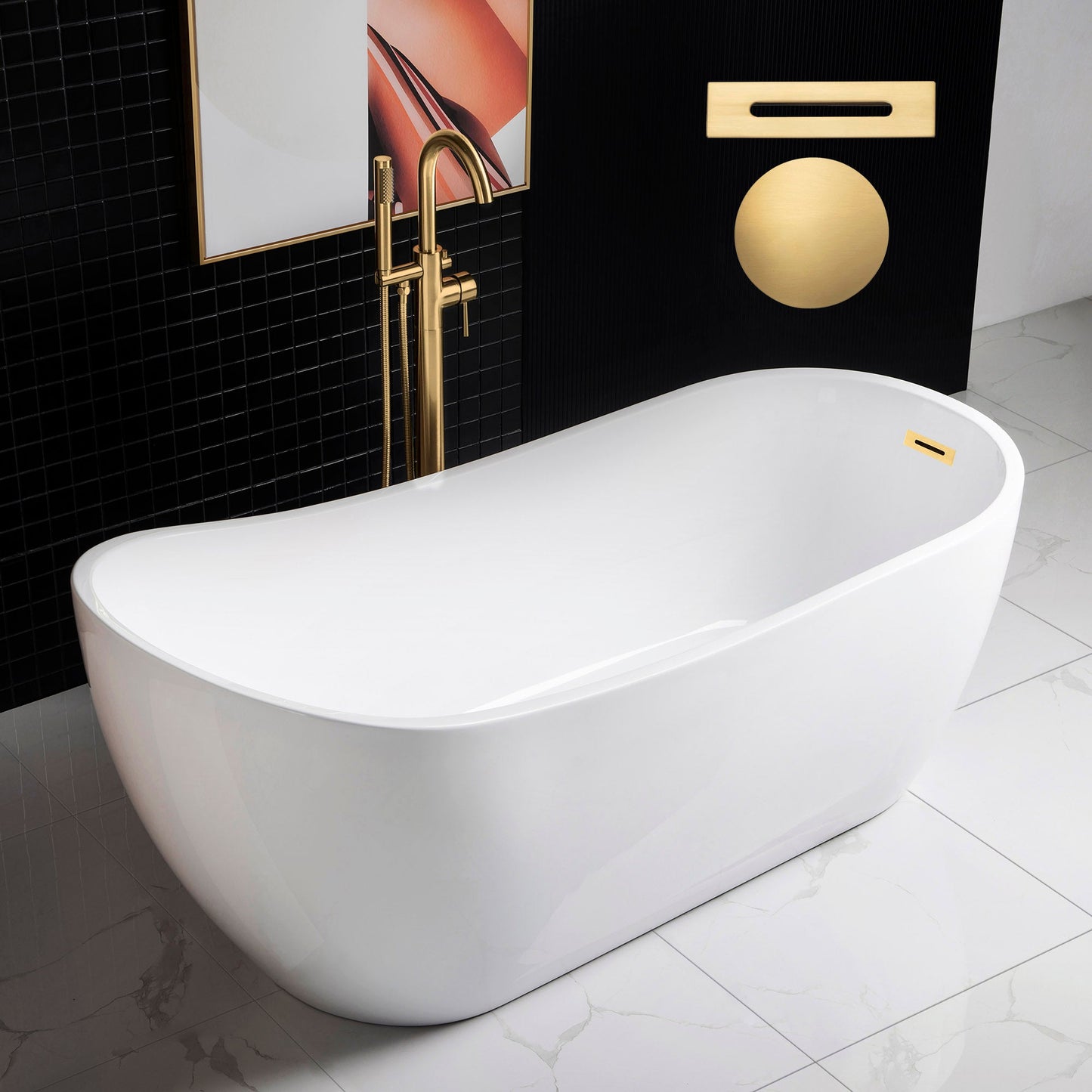 WOODBRIDGE 67" Acrylic Freestanding Bathtub Contemporary Soaking Tub
