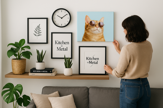 Kitchen + Metal branded home lifestyle scene with cat canvas art