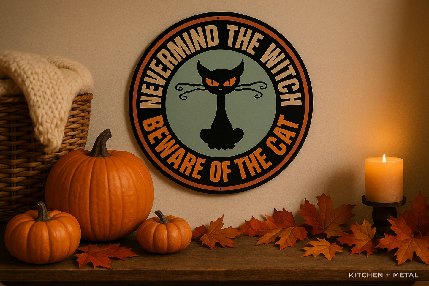 Kitchen + Metal Cat Witch Sign Lifestyle