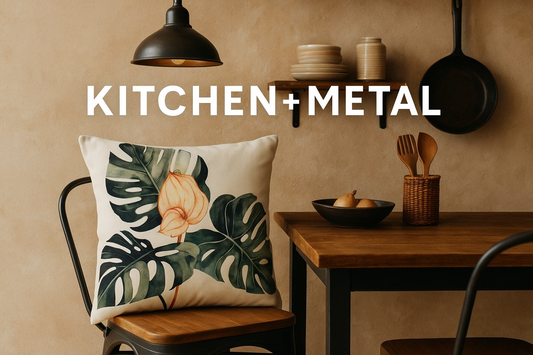 Kitchen + Metal Tropical Pillow - Artisan Kitchen Setting