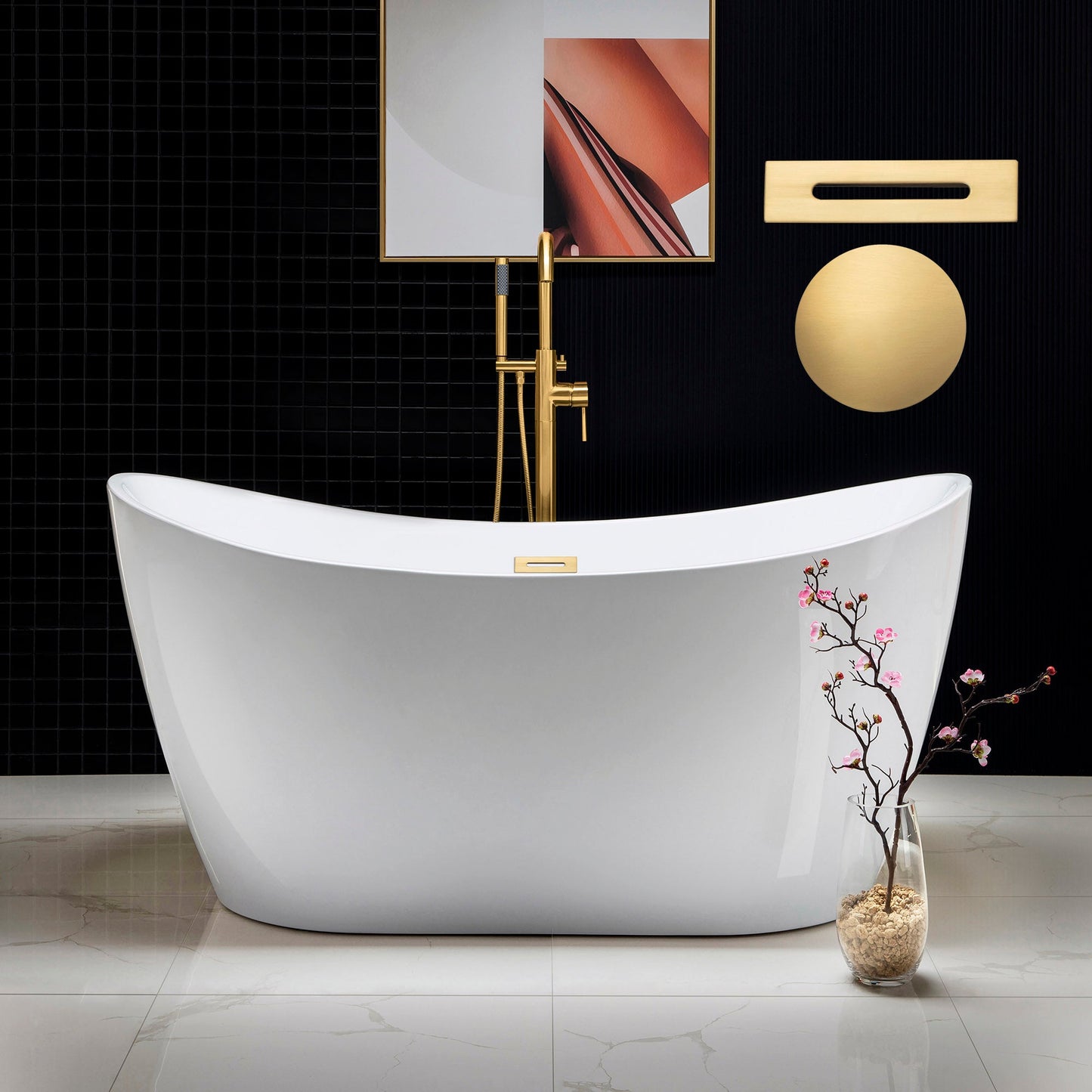 WOODBRIDGE 59" Acrylic Freestanding Bathtub Contemporary Soaking Tub
