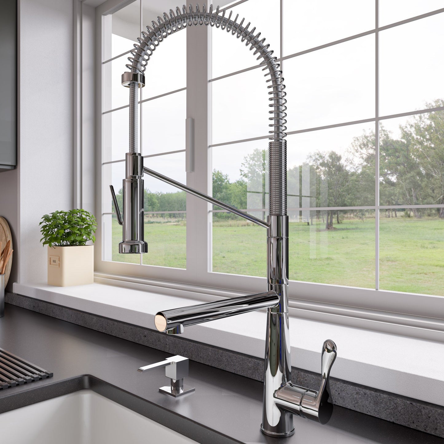 ALFI brand ABKF3787 Double Spout Commercial Spring Kitchen Faucet