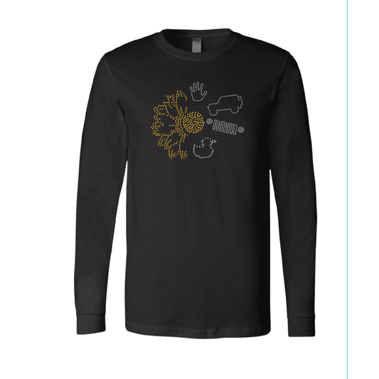 Jeeper Flower Rhinestone Tee Short or Long Sleeve